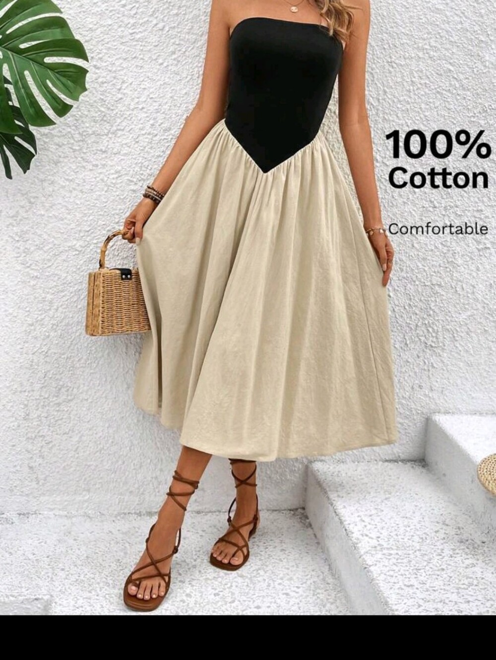 Chiquease Colorblock Strapless 100% Cotton A-Line Dress - Size M